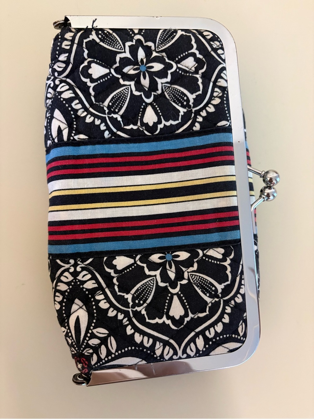 Vera Bradley Black Floral Clasp Wallet with Multi-Color Stripes